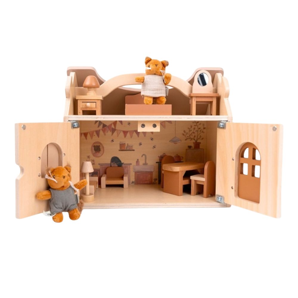 Dřevěný domek pro panenky - Domek pro panenky s veverkou (22 x 28 x 32 cm)