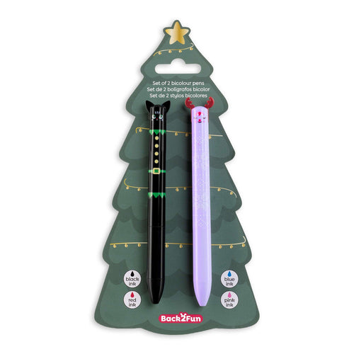 Dvoubarevné vánoční kuličkové tužky Xmas Time – Kočička a Sob (2 kusy)