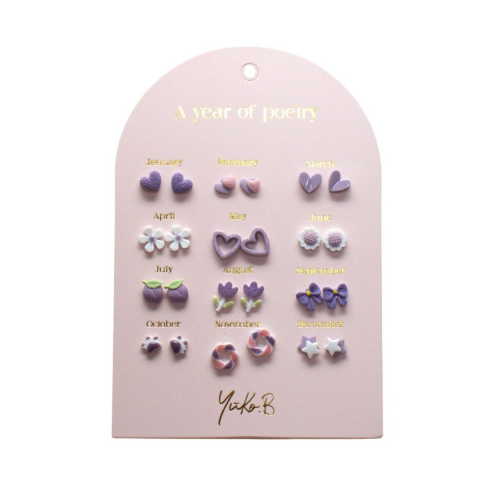 Yuko B. Ohrstecker-Set Poesie-Jahr Lila mit 12 Paar