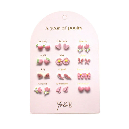 Yuko B. Ohrstecker-Set Poesie-Jahr Rosa mit 12 Paar