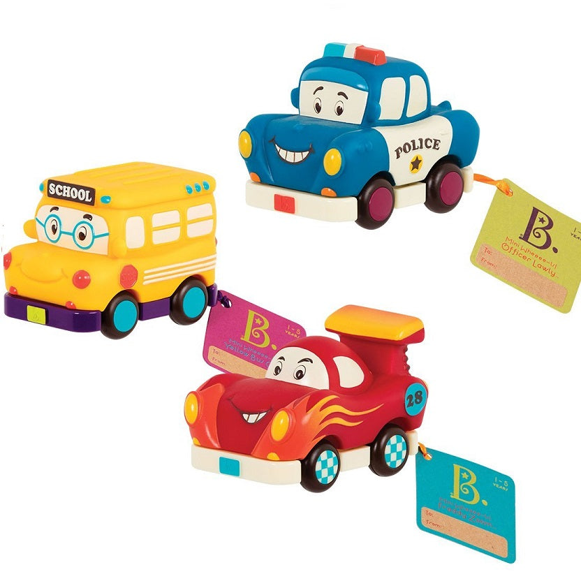 Trzy miękkie autka B. Toys - Wheeeels Mini z radiowozem - Tublu.de