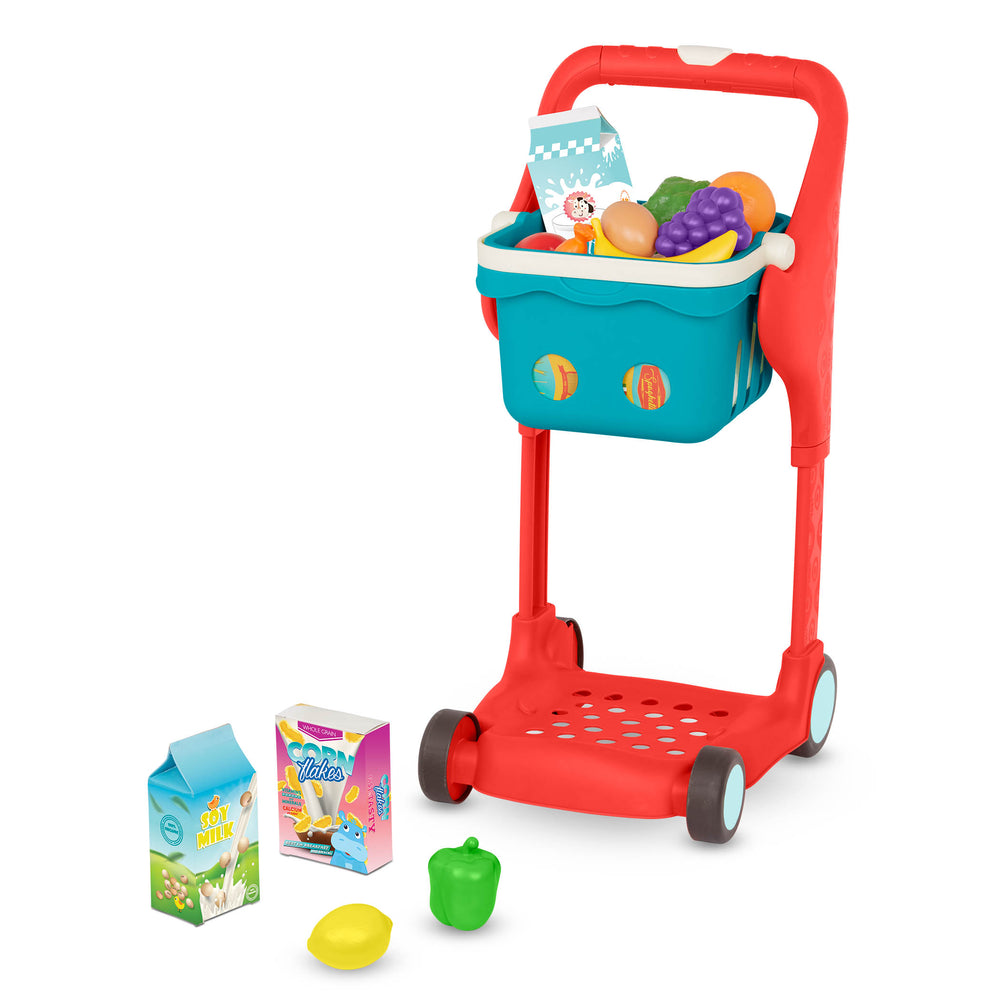 Hudební nákupní vozík s košíkem a doplňky – Shop & Glow
