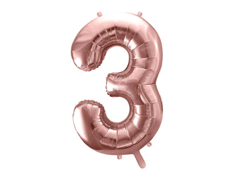 Fóliový balónek 86 cm – Číslo 3 v růžovozlaté (Rosé Gold)