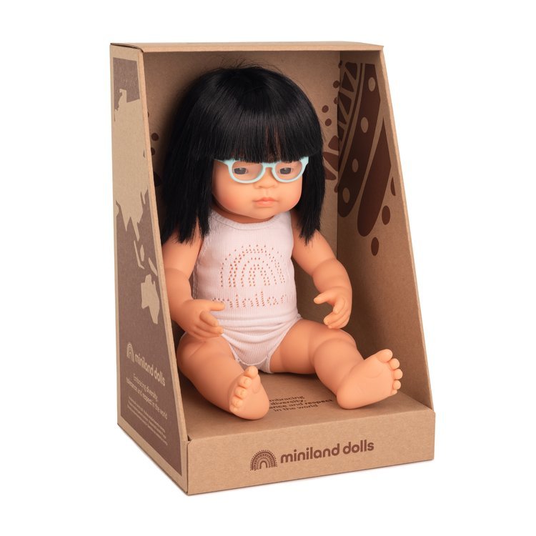 Panenka holčička Doll – Asiatka s brýlemi 38 cm