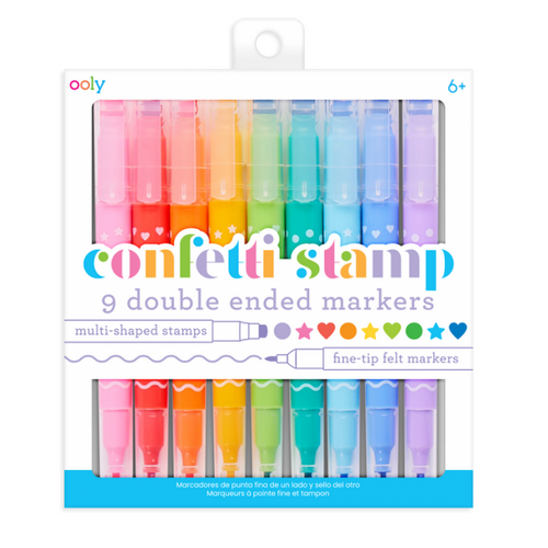 Oboustranné fixy s razítky – Confetti Stamp, sada 9 ks
