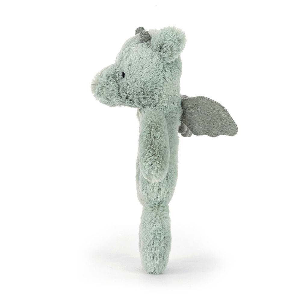 Jellycat Rassel Drache – Mintgrau 18 cm weiche Plüsch Babys-Spielzeug Rassel