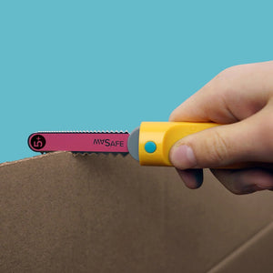 Makedo Sichere Säge - Safe-Saw mit gelbem Griff schneidet Karton sicher und einfach