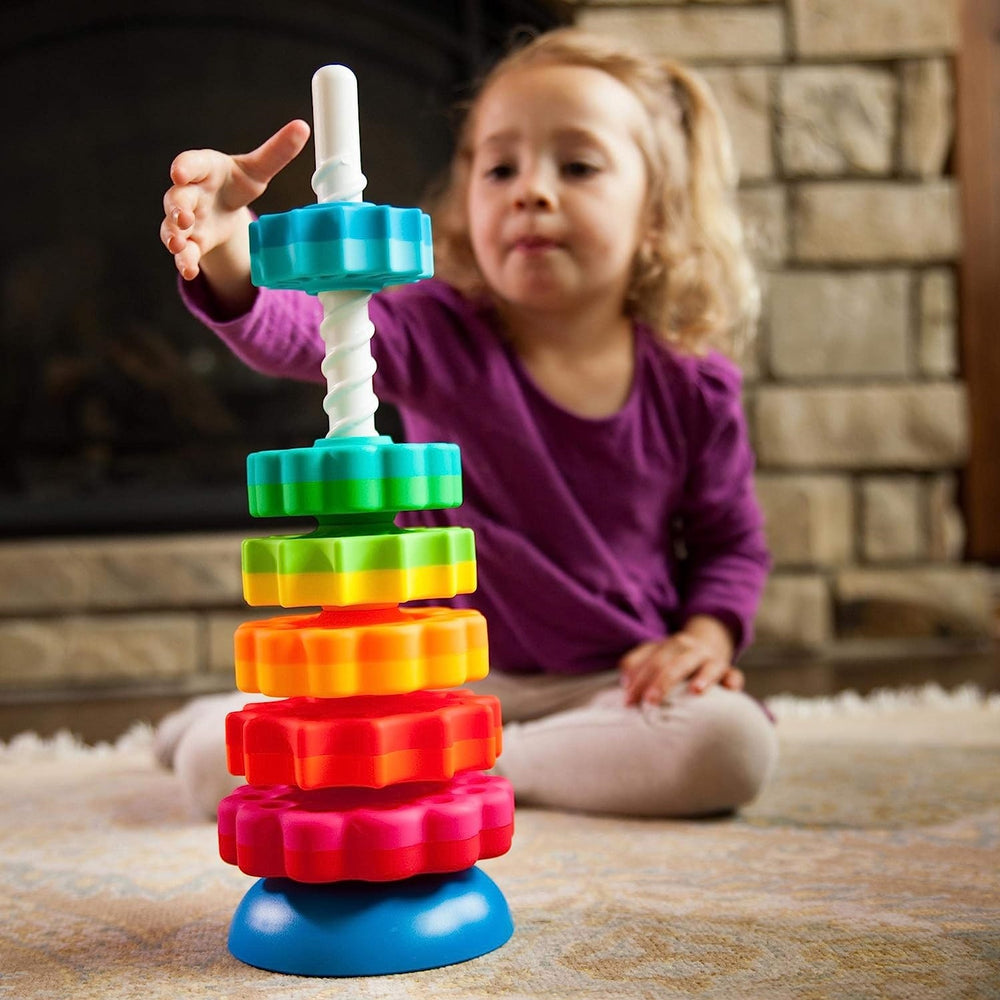 Farbiger Fat Brain Toys SpinAgain Stapelturm mit großen Ringen für kinderfreundliches Spielen