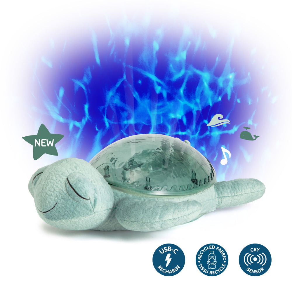 Tranquil Turtle Spieluhr Projektor in Grün mit beruhigenden Wasserprojektionen und Musik für Kinder